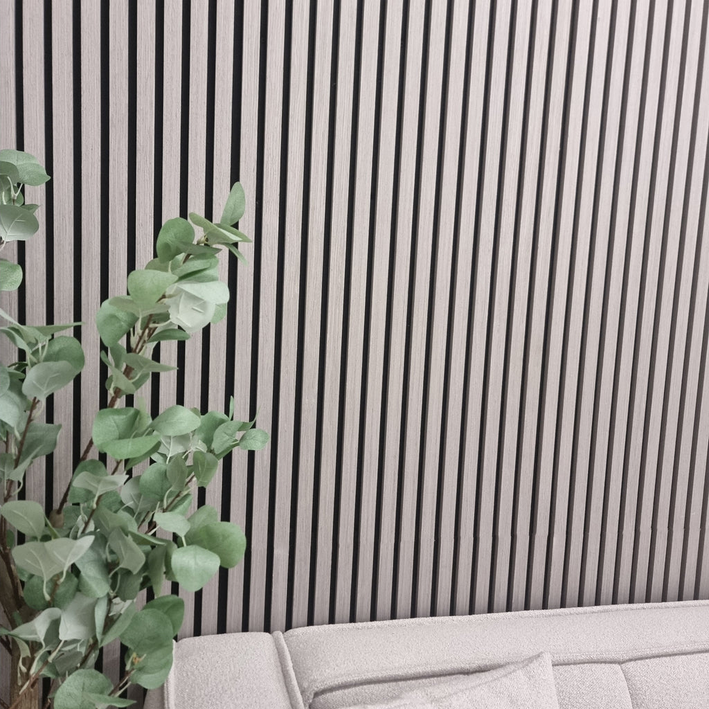 Deluxe Acoustic Slatted Wall Panels 240 x 60cm - Ash Grey