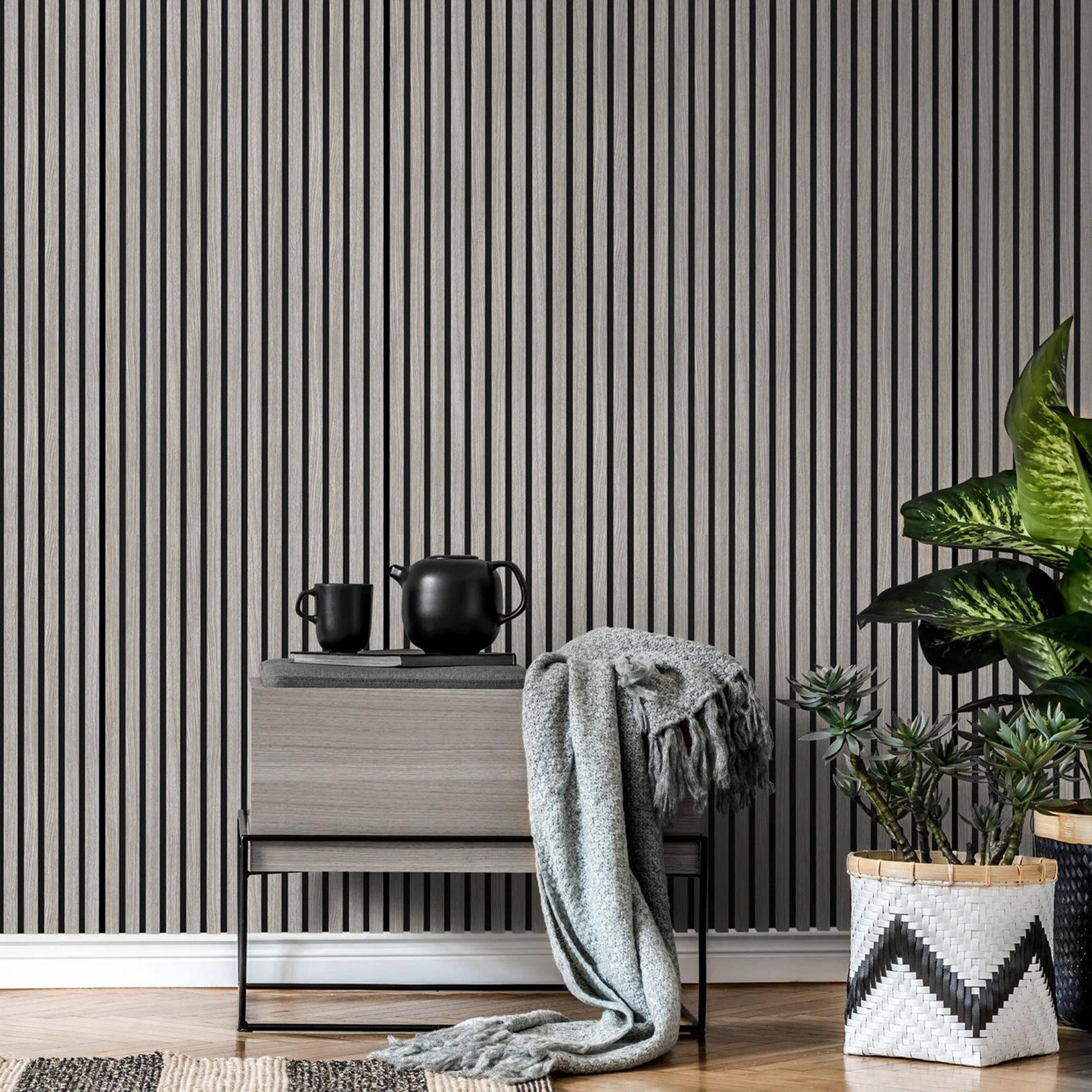Deluxe Acoustic Slatted Wall Panels 240 x 60cm - Ash Grey
