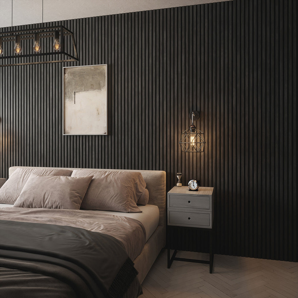 Standard Acoustic Slatted Wall Panels 240 x 60cm - Charcoal Black