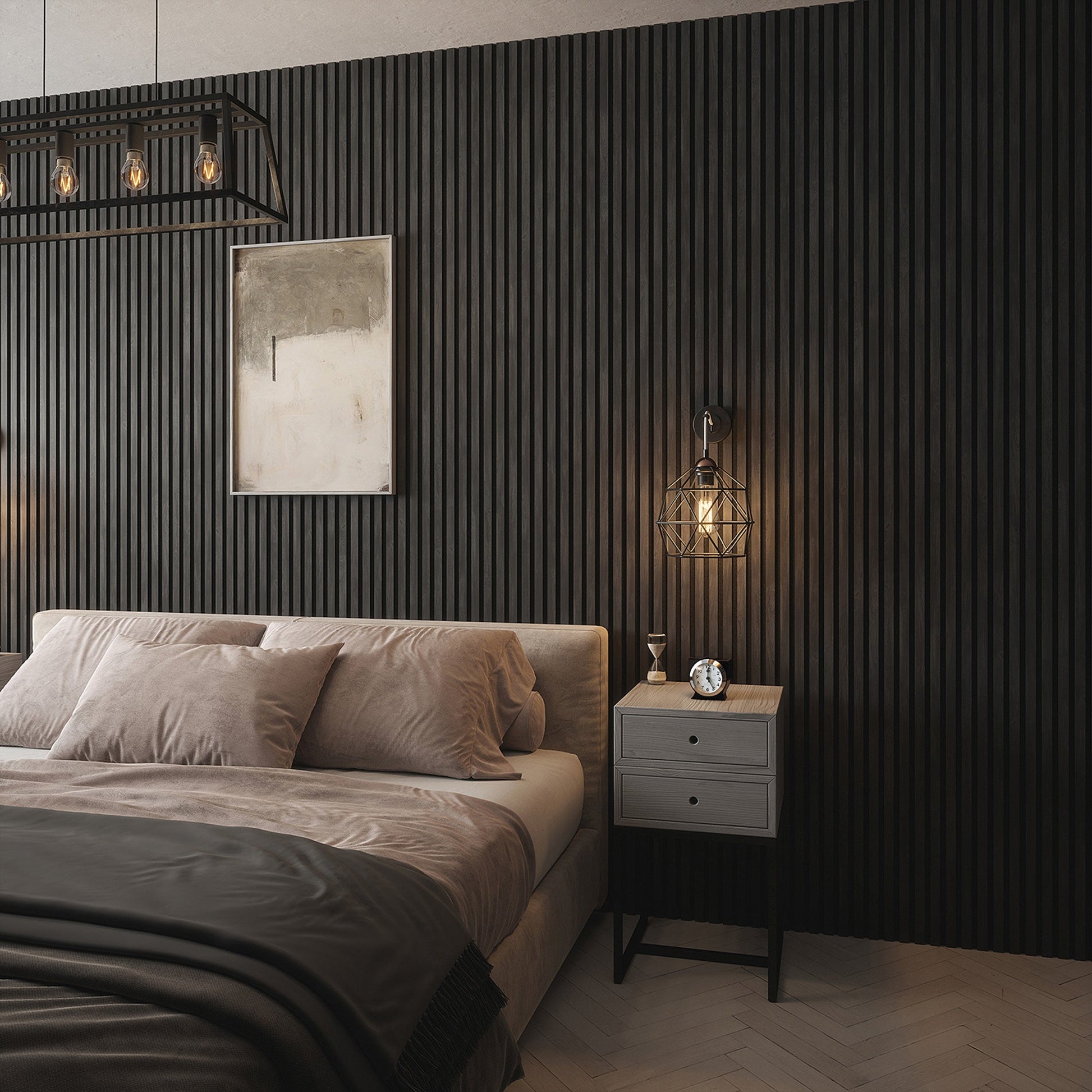 Deluxe Acoustic Slatted Wall Panels 240 x 60cm - Charcoal Black
