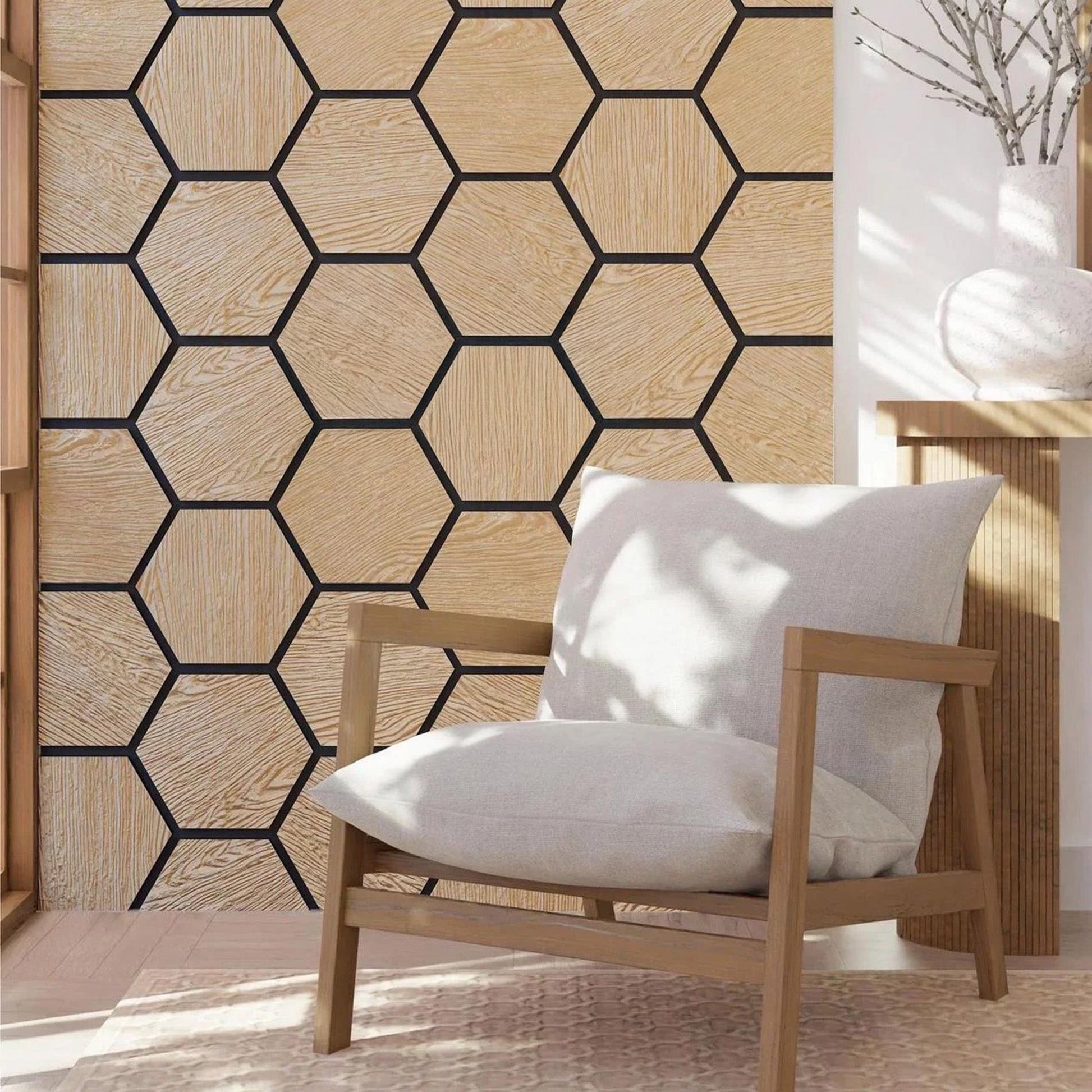 Acoustic Hexagon Wall Panel 70 x 60cm - Natural Oak
