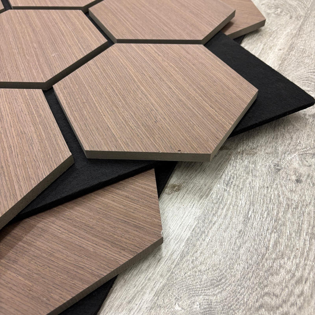 Acoustic Hexagon Wall Panel 70 x 60cm - Walnut (Dark Oak)
