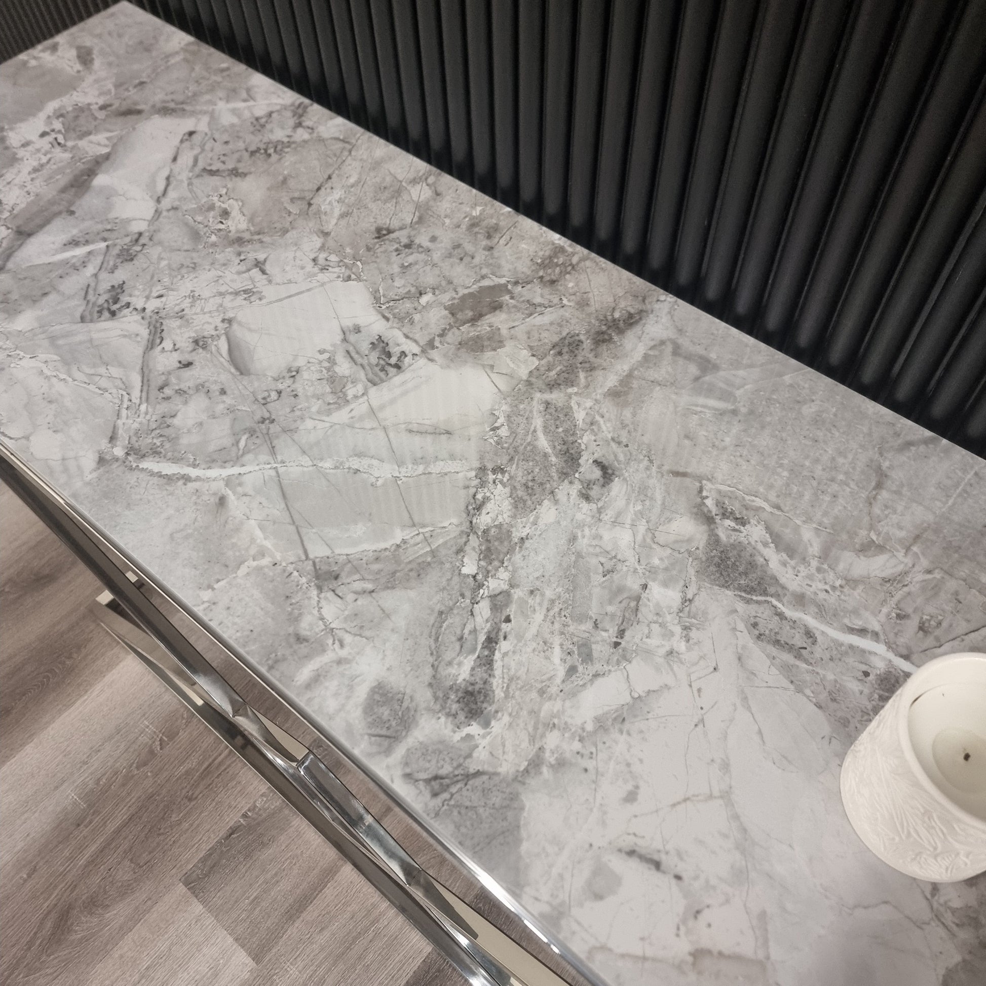 Airi Chrome Console Table with Stomach Ash Sintered Stone Top