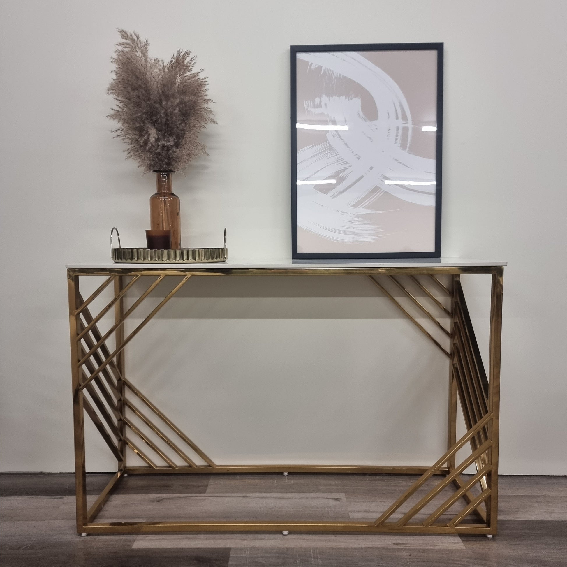 Asuka Gold Console Table with Polar White Sintered Top