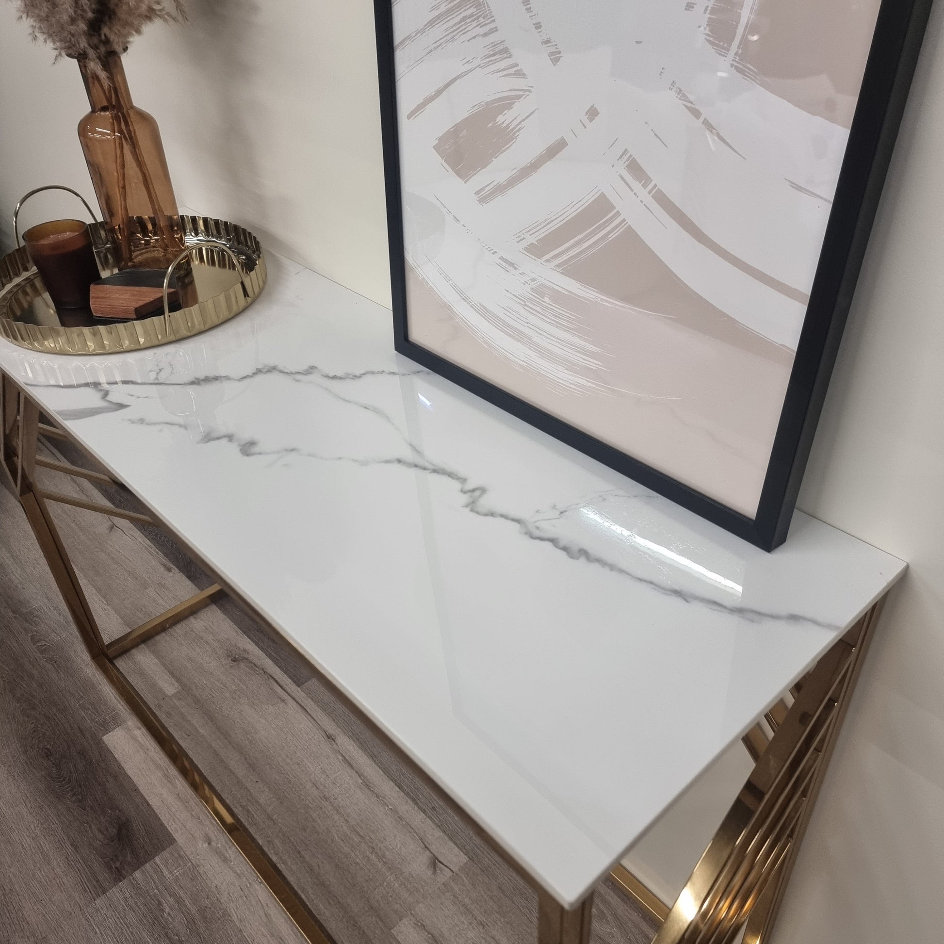 Asuka Gold Console Table with Polar White Sintered Top