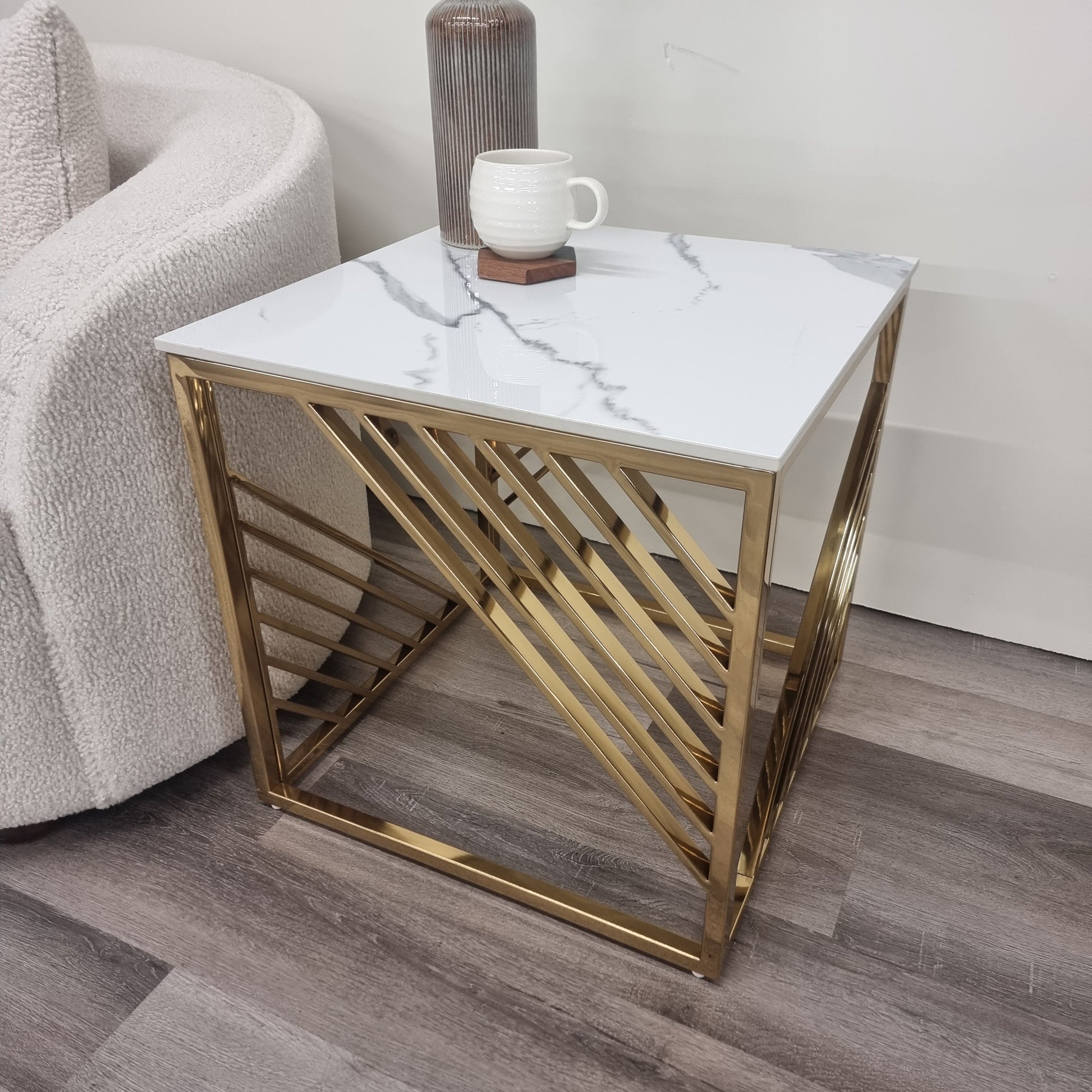 Asuka Gold Lamp Table with Polar White Sintered Top