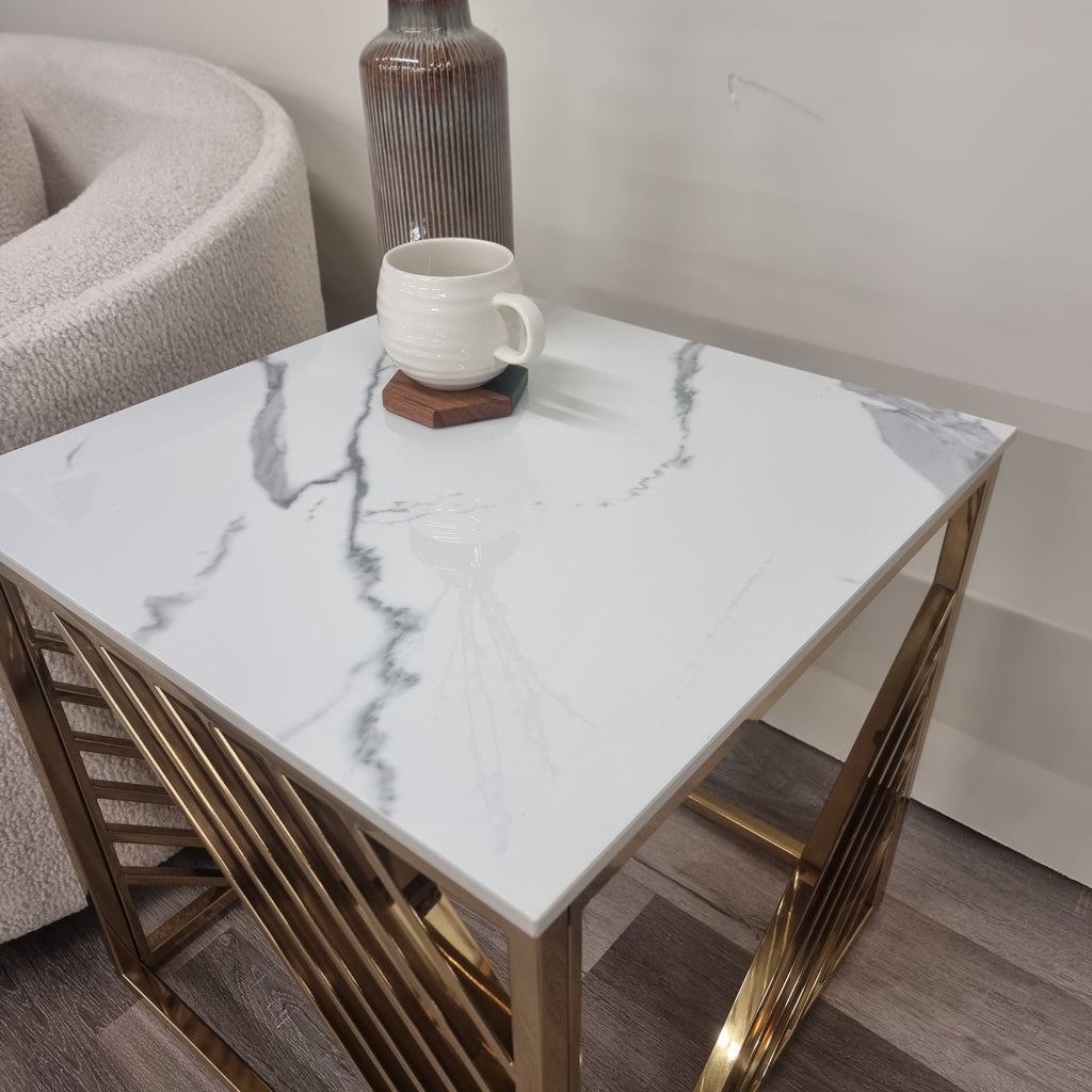 Asuka Gold Lamp Table with Polar White Sintered Top