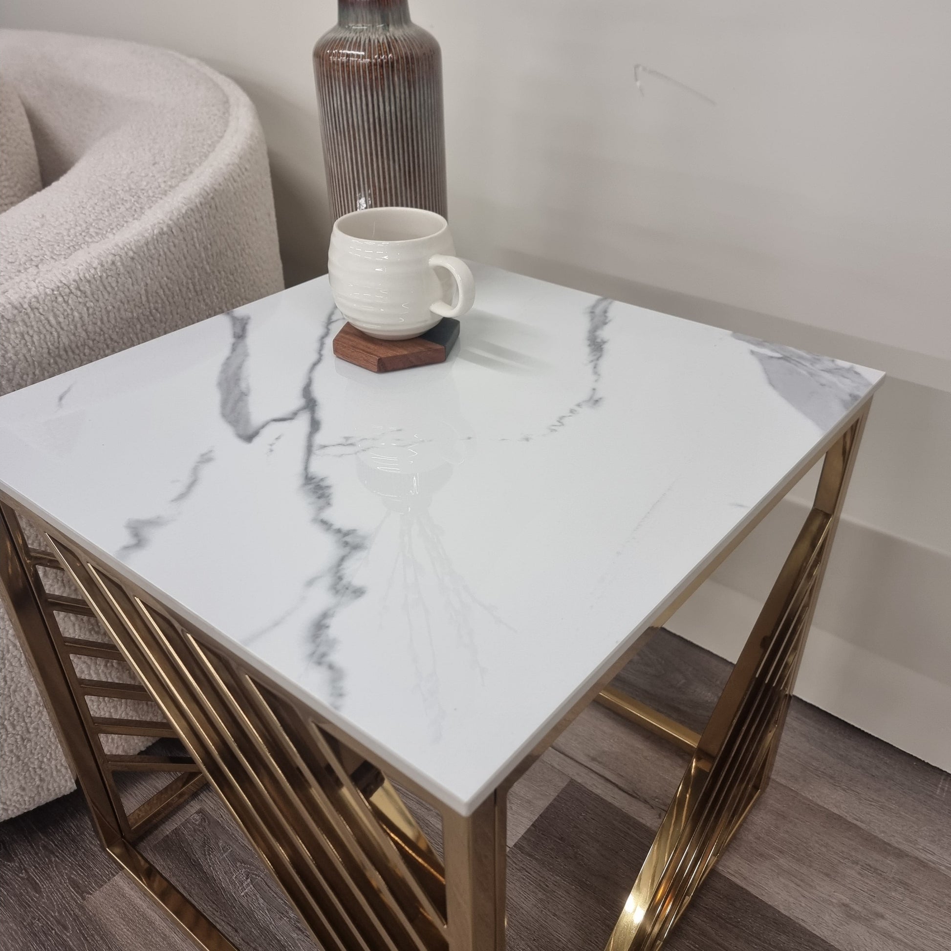 Asuka Gold Lamp Table with Polar White Sintered Top