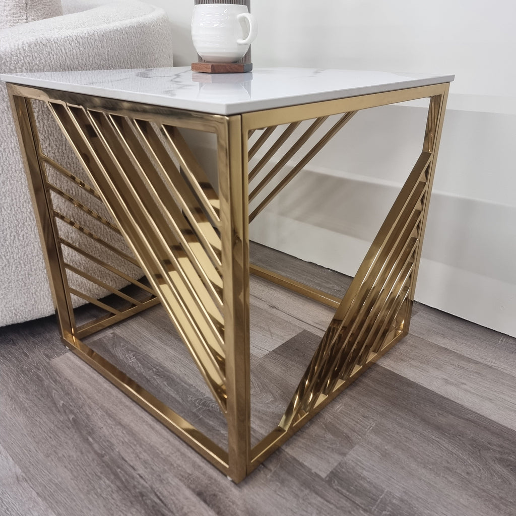 Asuka Gold Lamp Table with Polar White Sintered Top