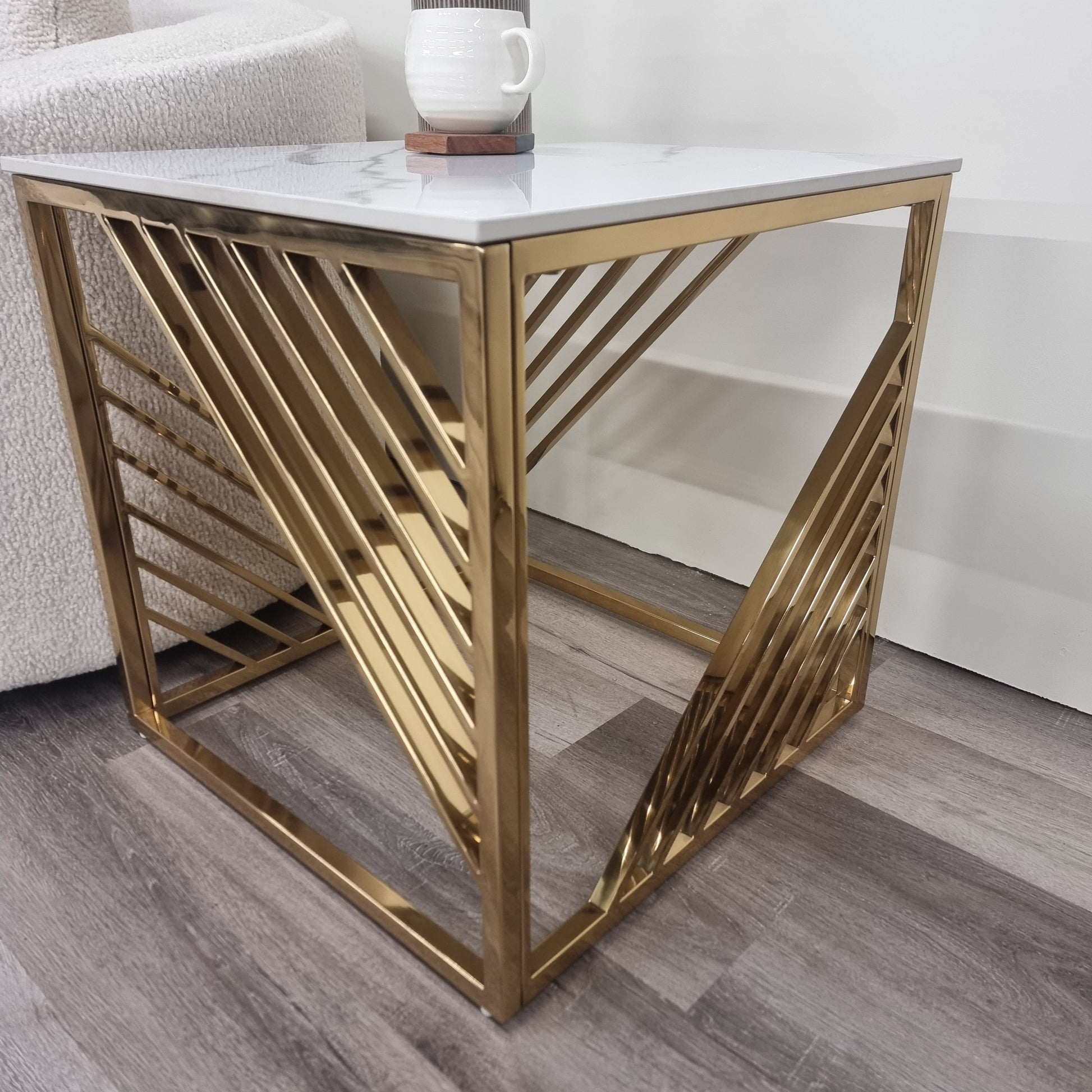 Asuka Gold Lamp Table with Polar White Sintered Top