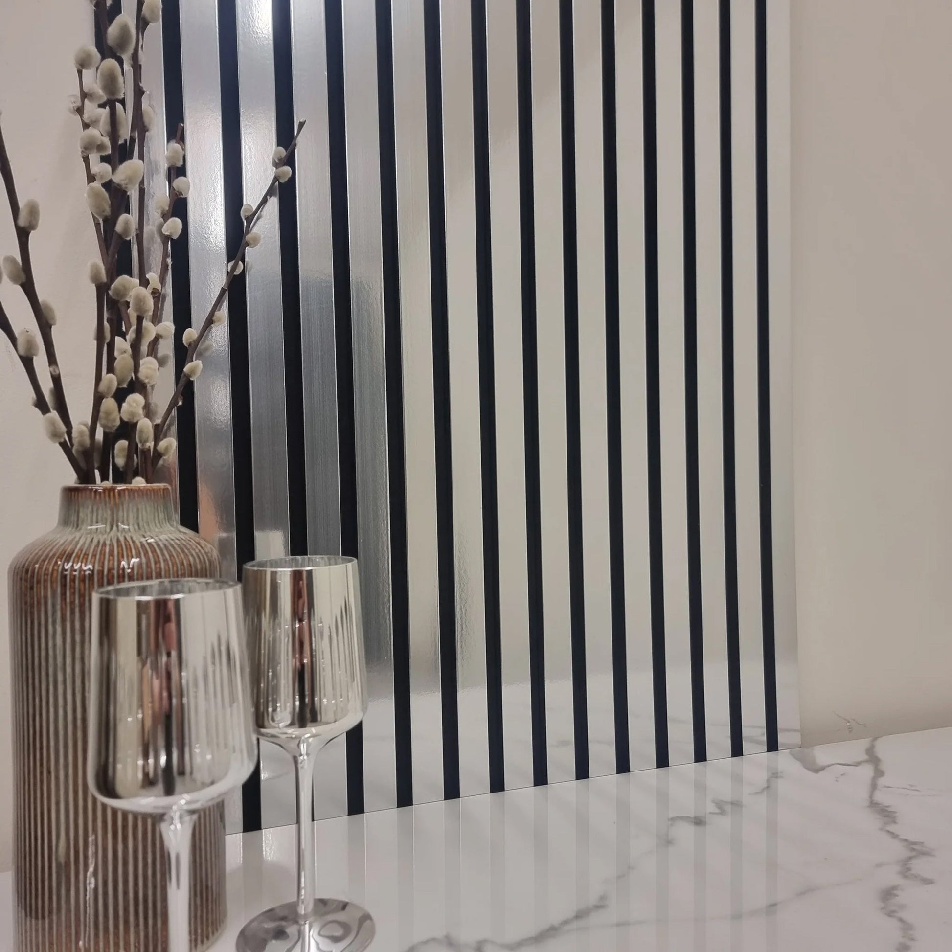 Standard Acoustic Slatted Wall Panels 240 x 60cm - Chrome Metallic