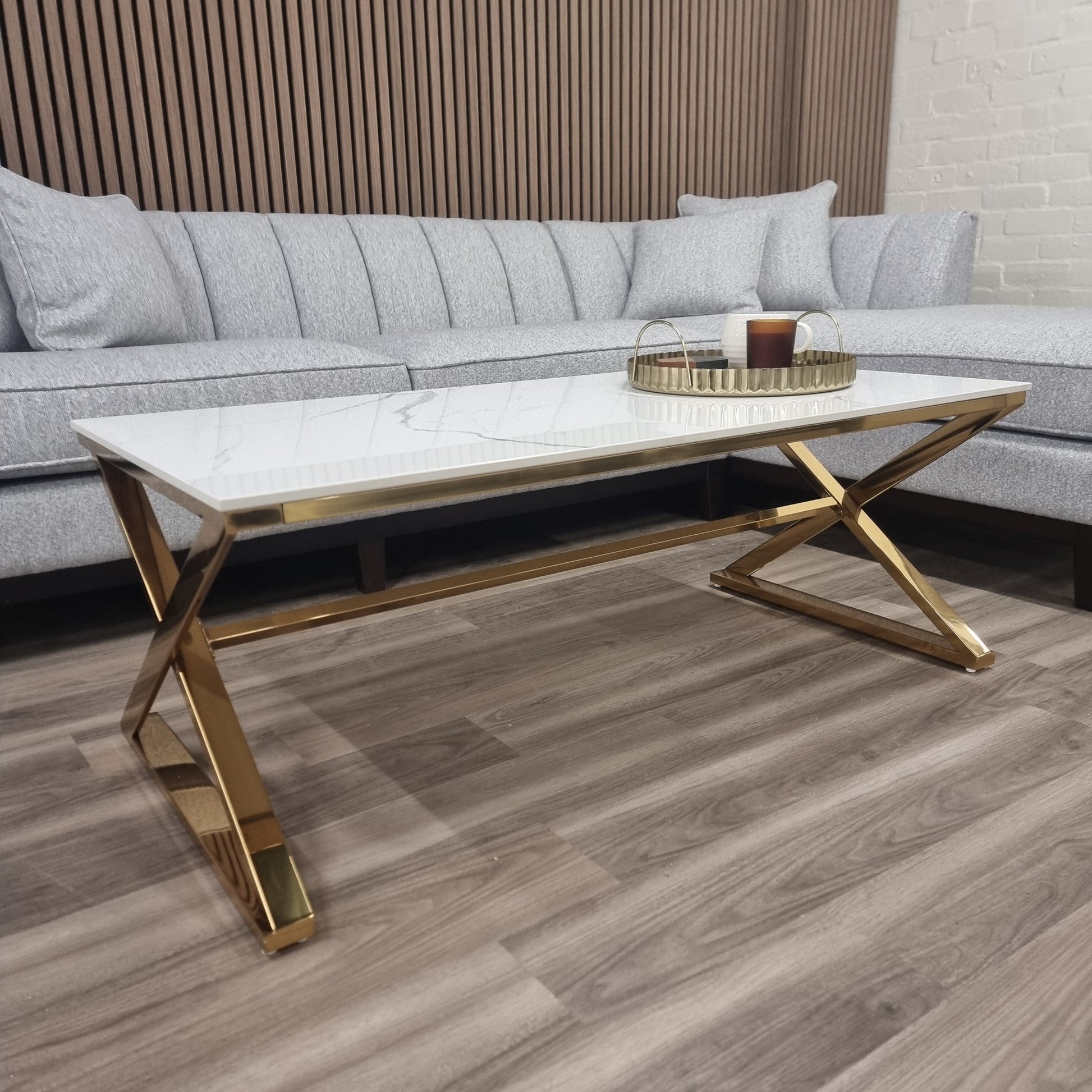 Jiro Gold Coffee Table with Polar White Sintered Top