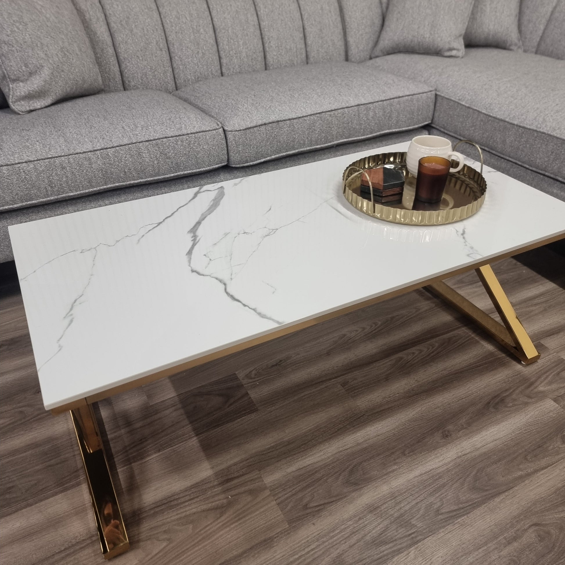 Jiro Gold Coffee Table with Polar White Sintered Top