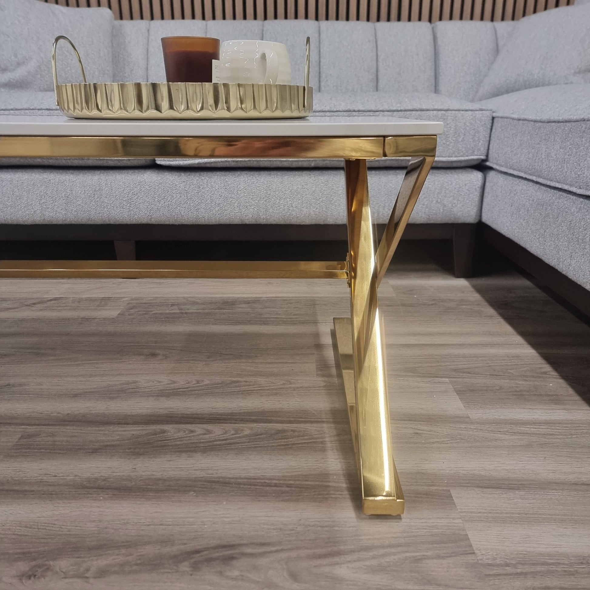 Jiro Gold Coffee Table with Polar White Sintered Top