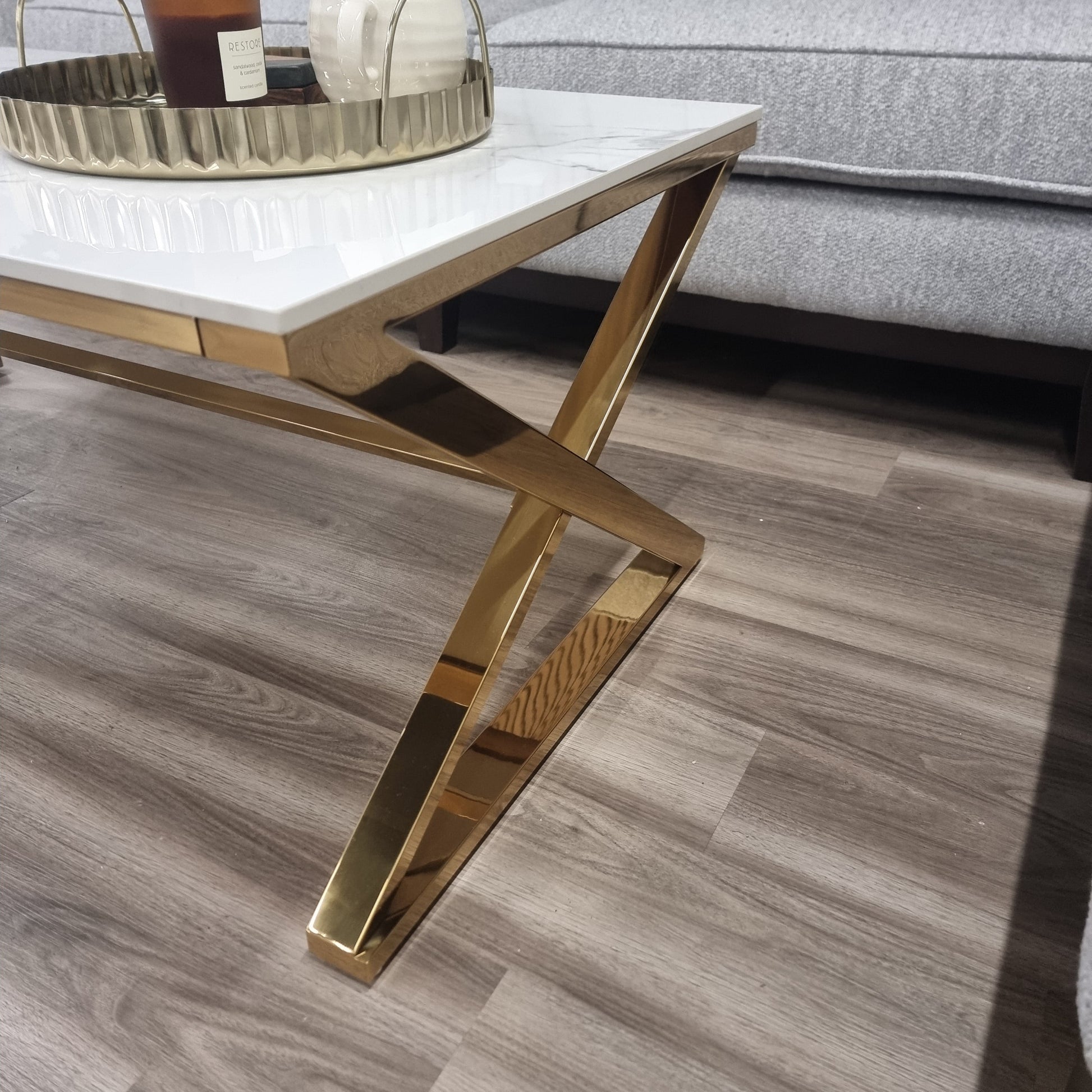 Jiro Gold Coffee Table with Polar White Sintered Top