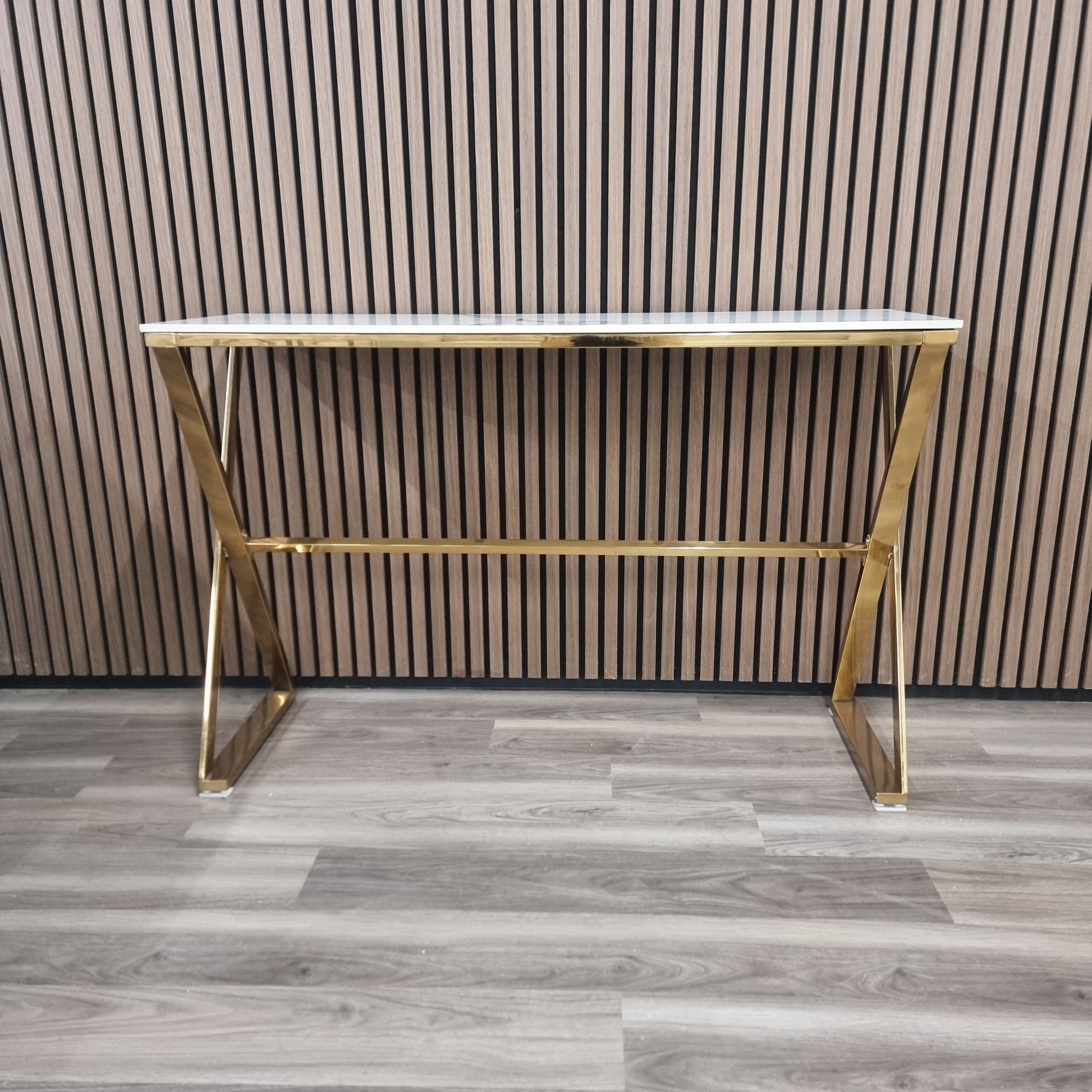 Jiro Gold Console Table with Polar White Sintered Top