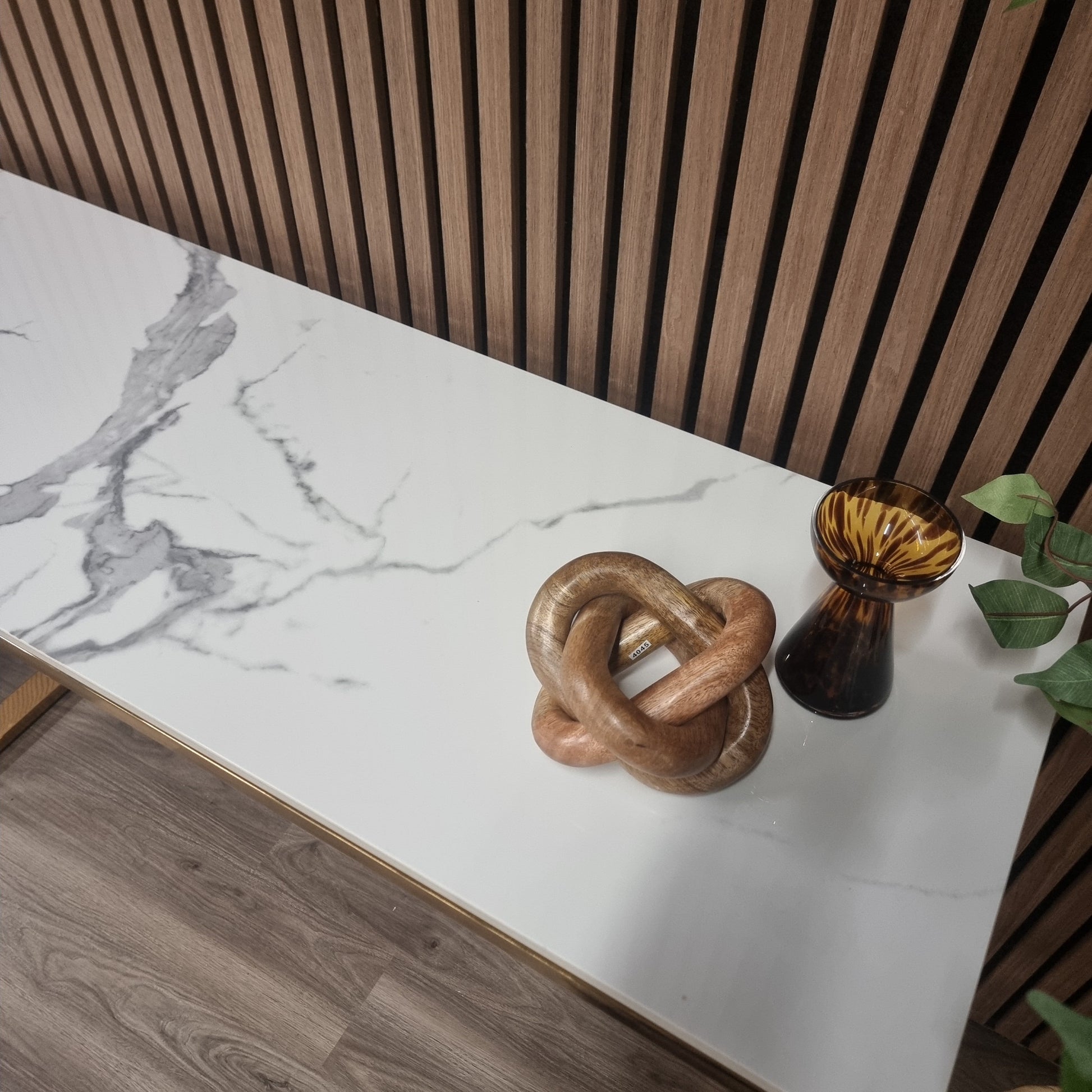 Jiro Gold Console Table with Polar White Sintered Top