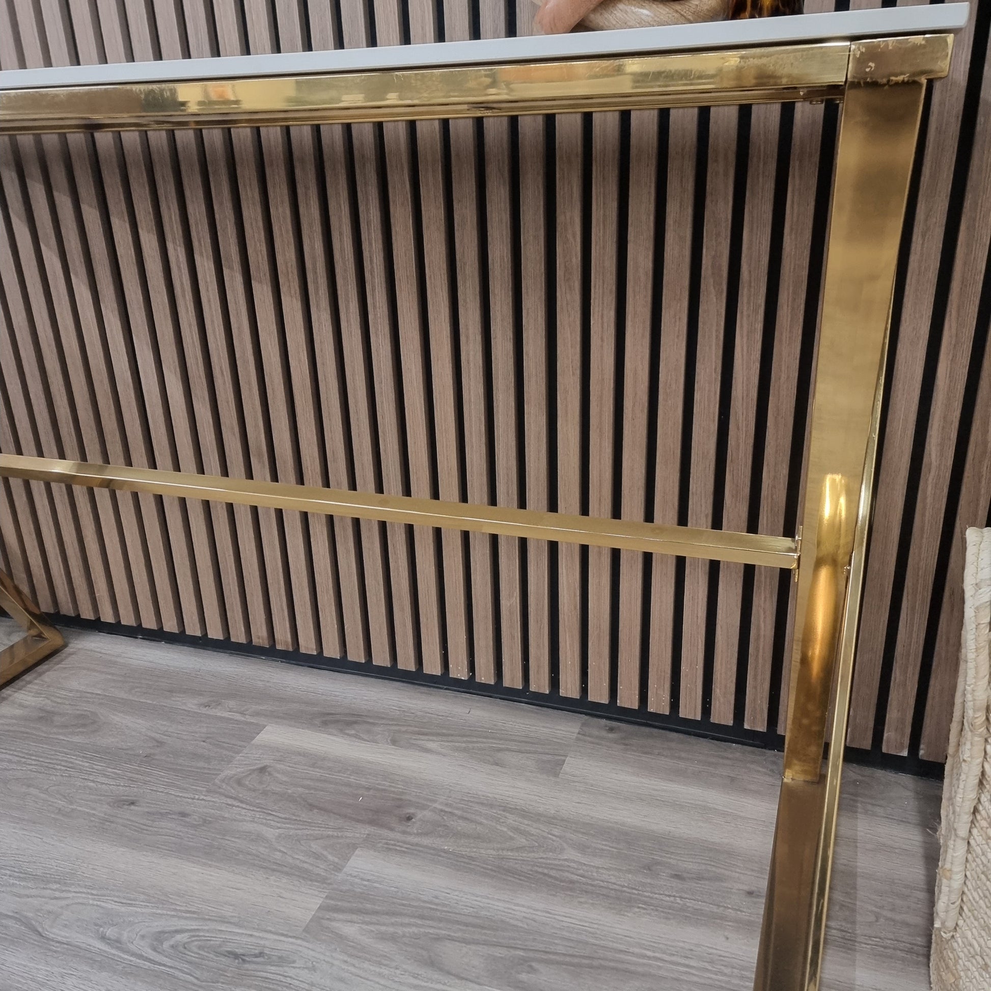 Jiro Gold Console Table with Polar White Sintered Top