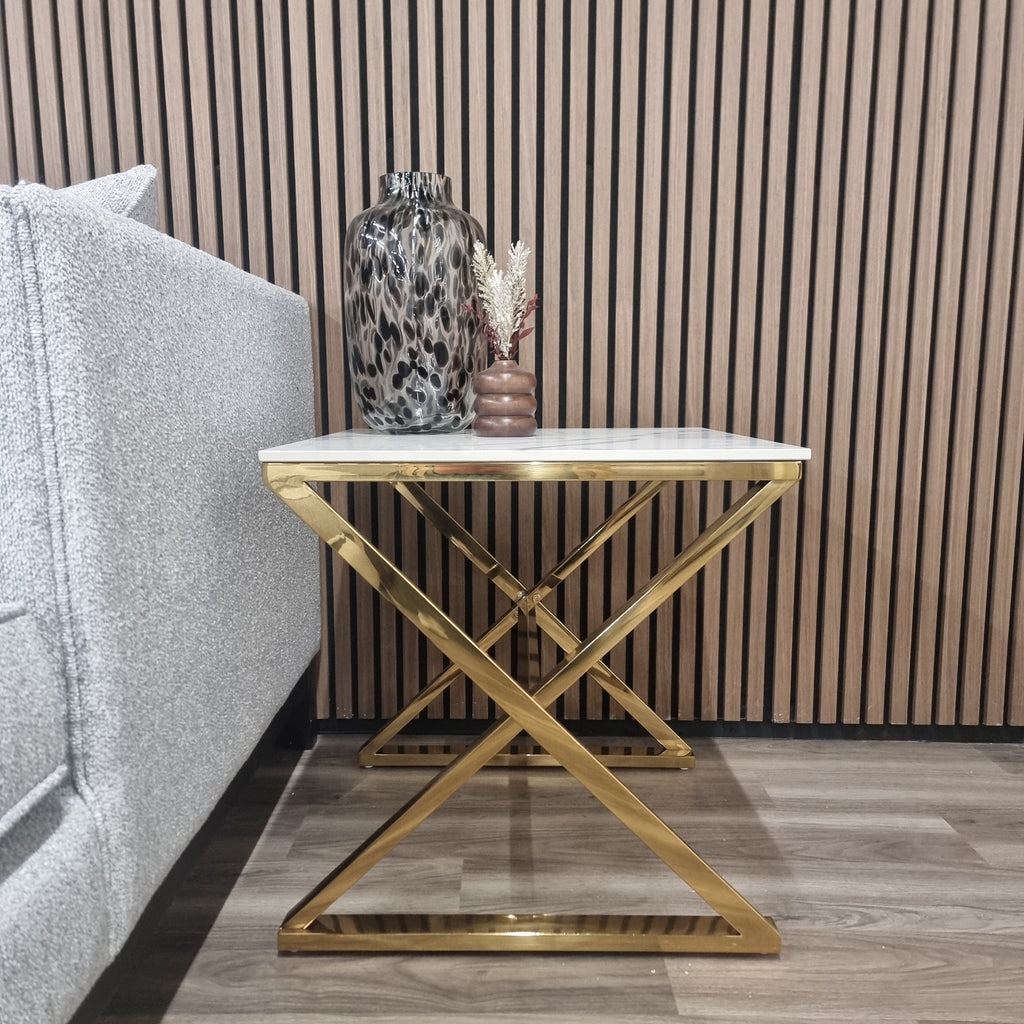 Jiro Gold Lamp Table with Polar White Sintered Top