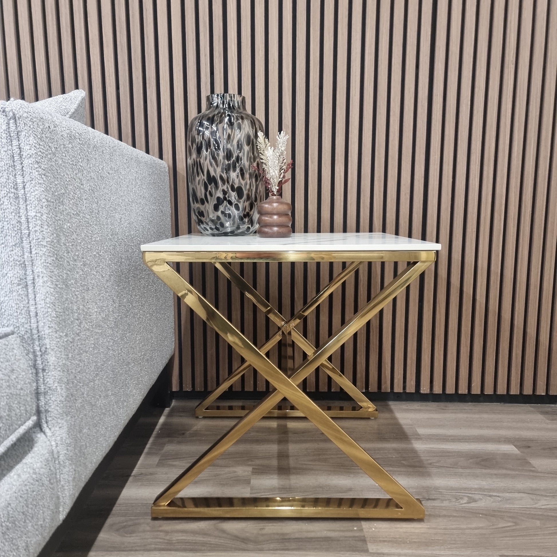 Jiro Gold Lamp Table with Polar White Sintered Top