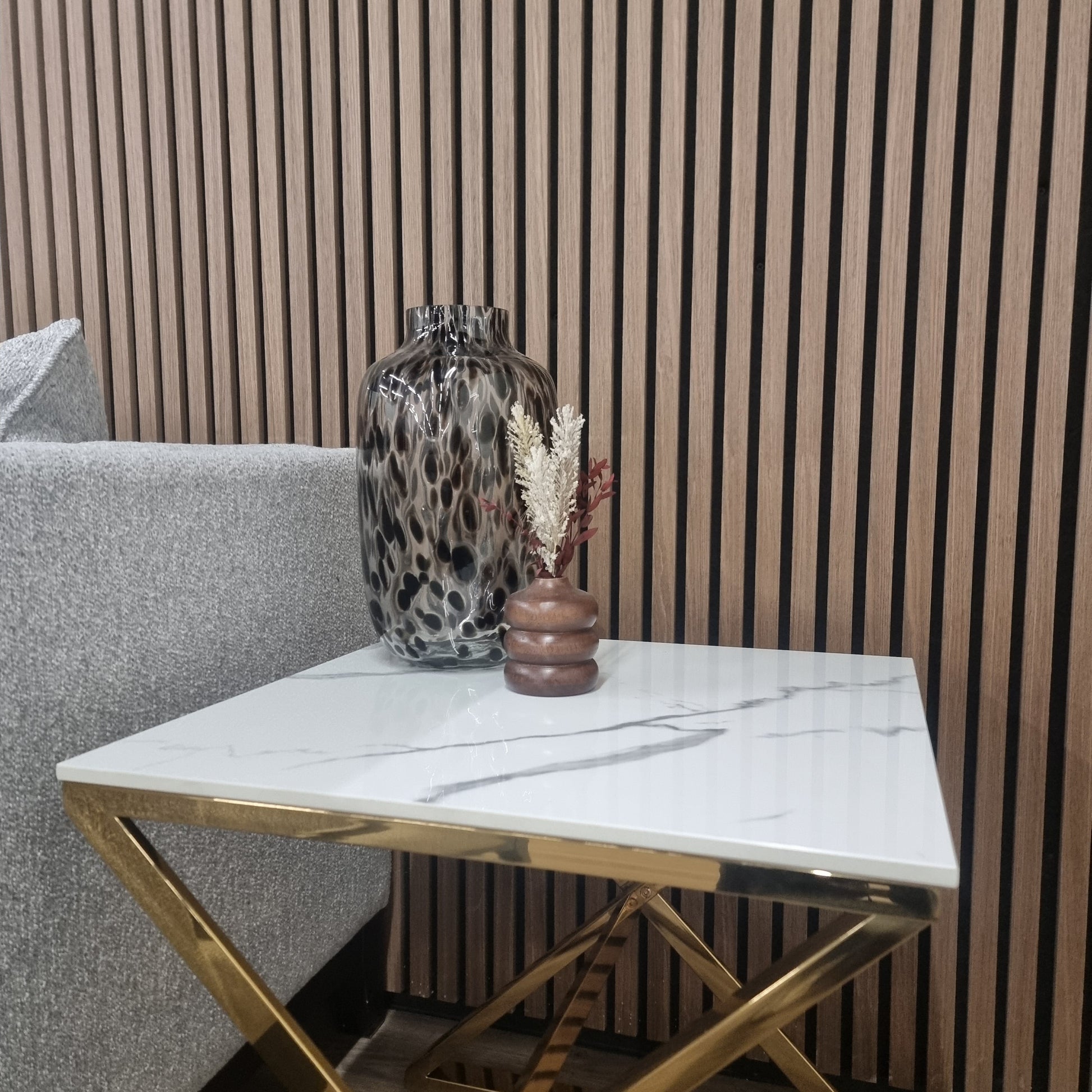 Jiro Gold Lamp Table with Polar White Sintered Top