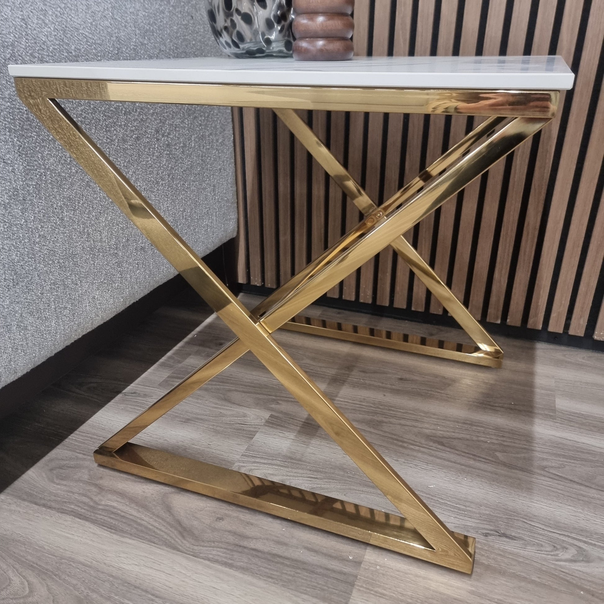 Jiro Gold Lamp Table with Polar White Sintered Top