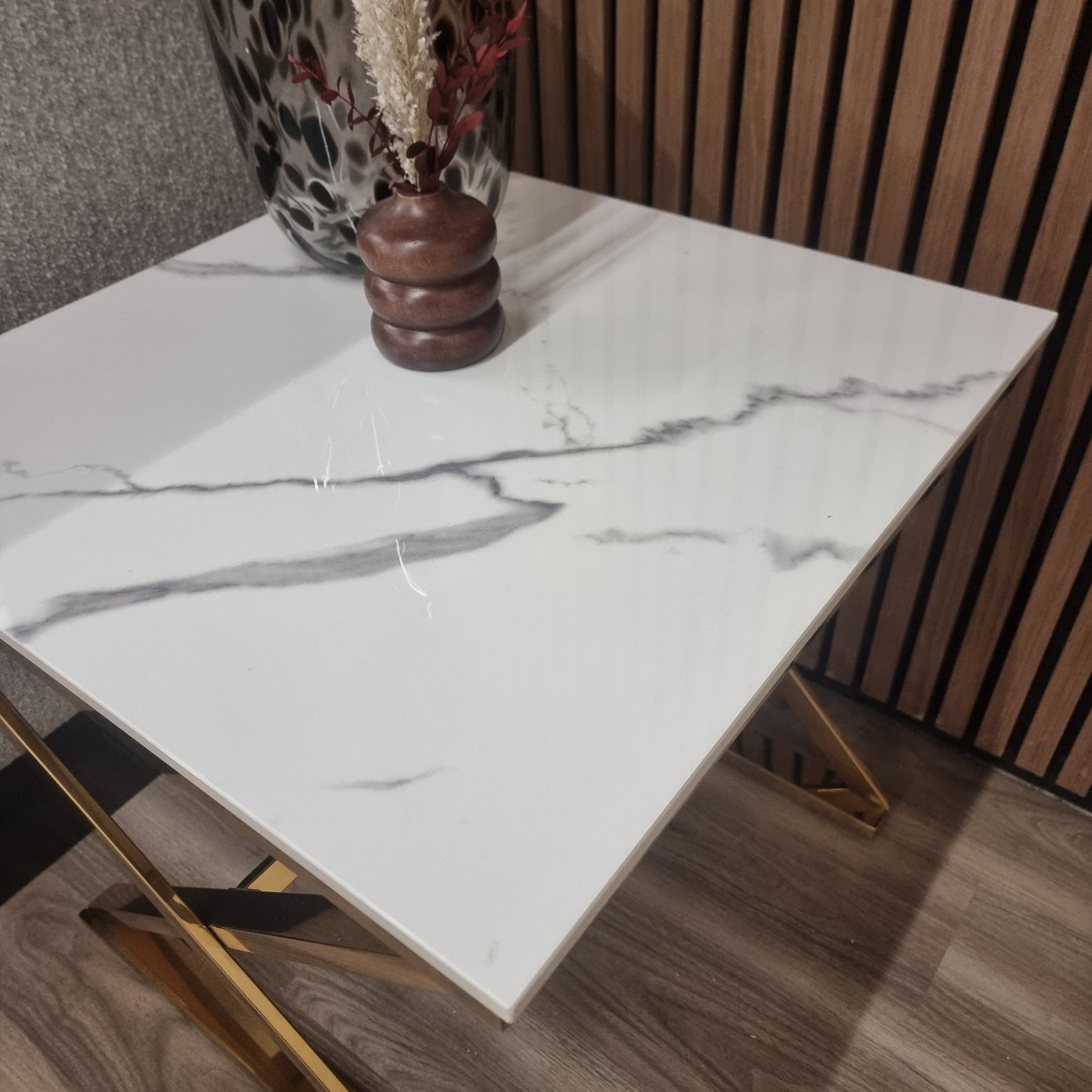 Jiro Gold Lamp Table with Polar White Sintered Top
