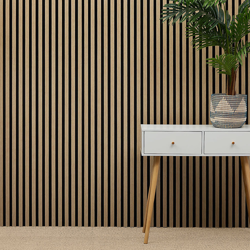 Deluxe Acoustic Slatted Wall Panels 240 x 60cm - Natural Oak