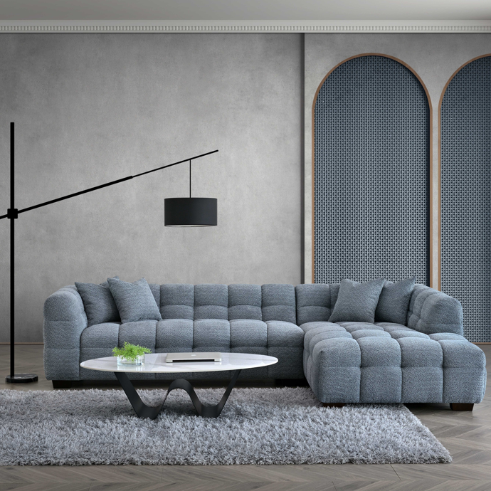 Tribeca Right Hand Corner Sofa Group in Iron Boucle Fabric