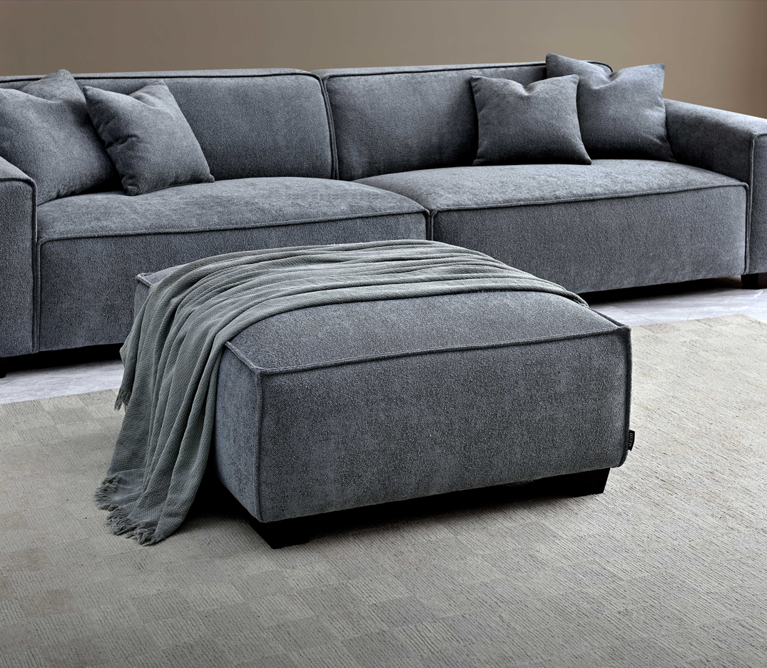 Dakota 4 seater sofa with Chaise in Charcoal Boucle