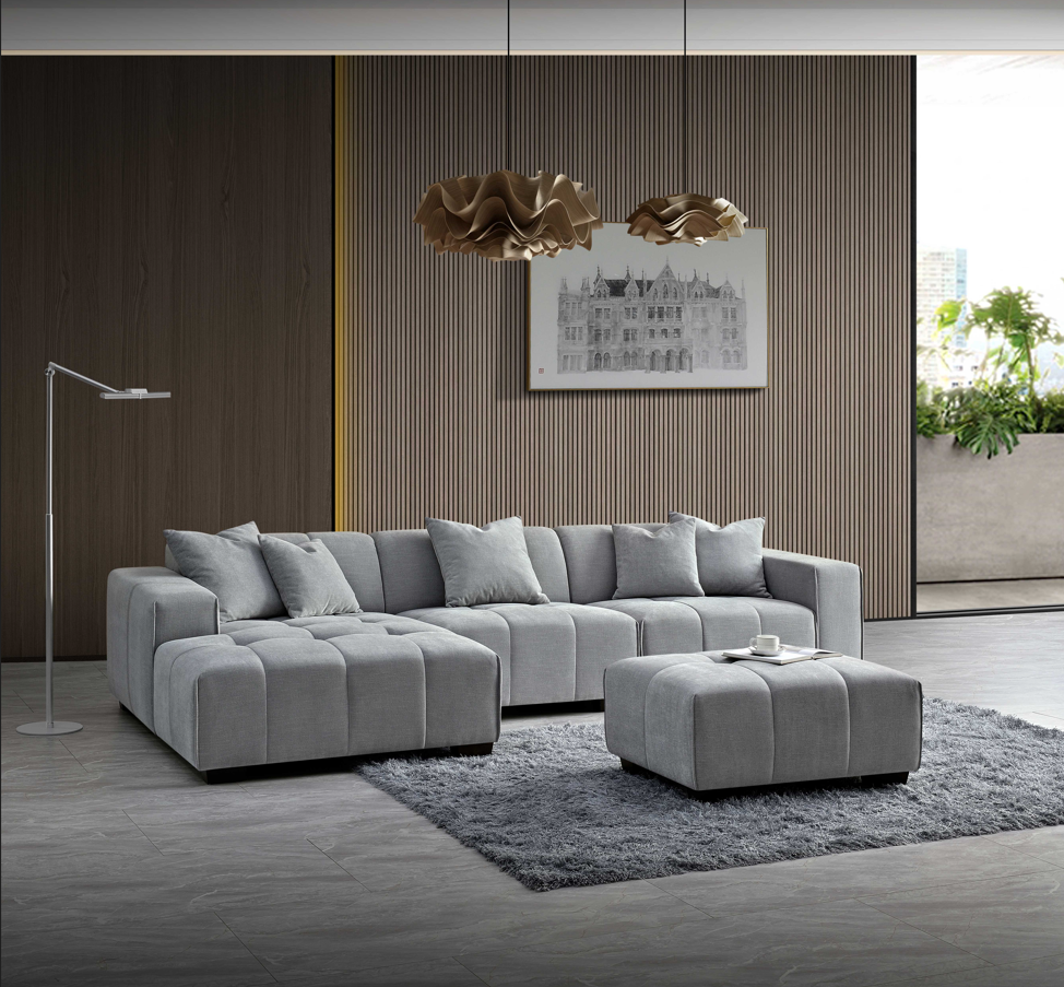 Leonard Left Hand Corner Sofa Group in Cloudy Grey Boucle