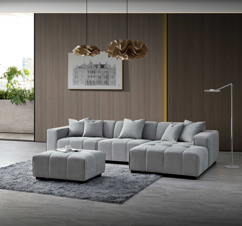 Leonard Right Hand Corner Sofa Group in Cloudy Grey Boucle
