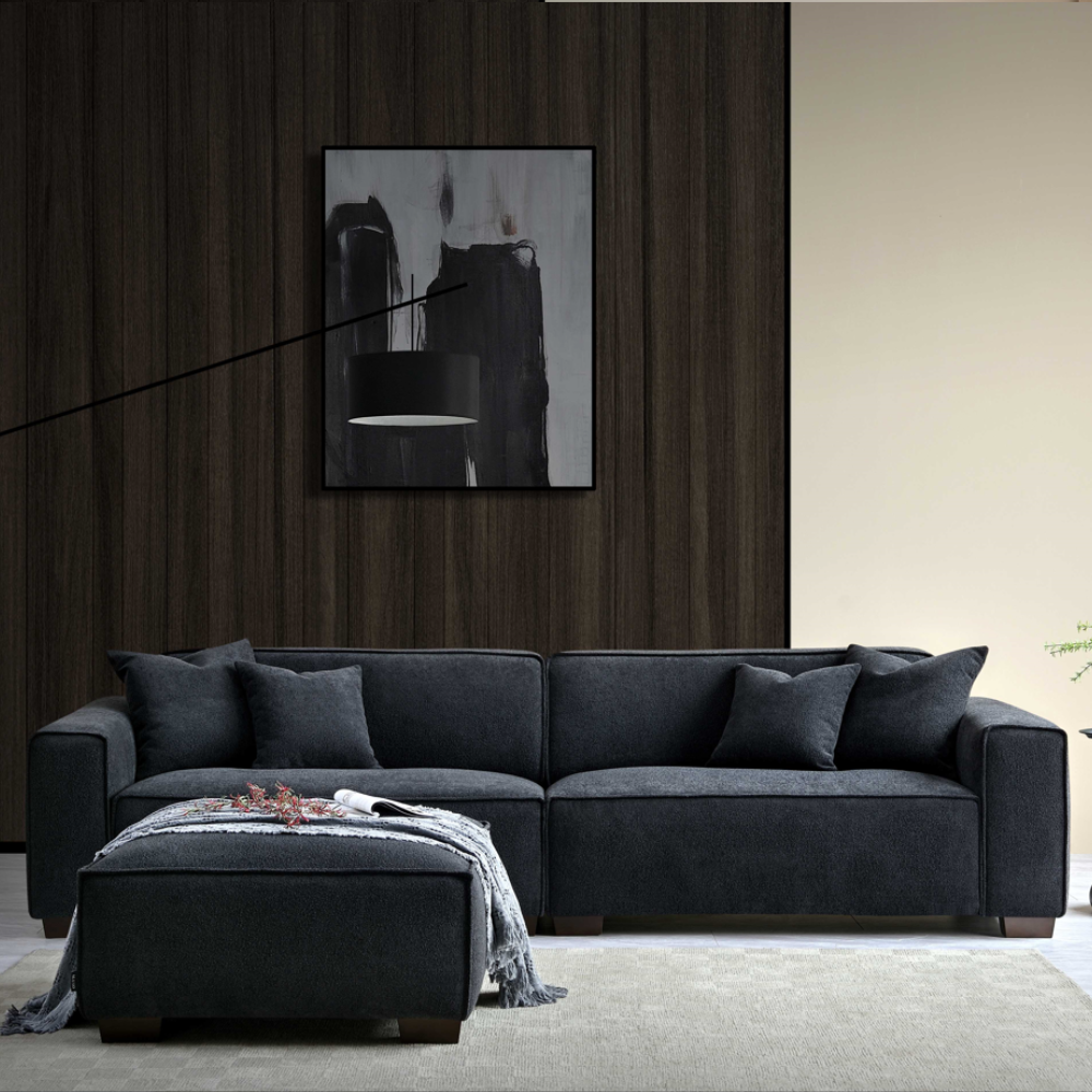 Dakota 4 seater sofa with Chaise in Midnight Boucle