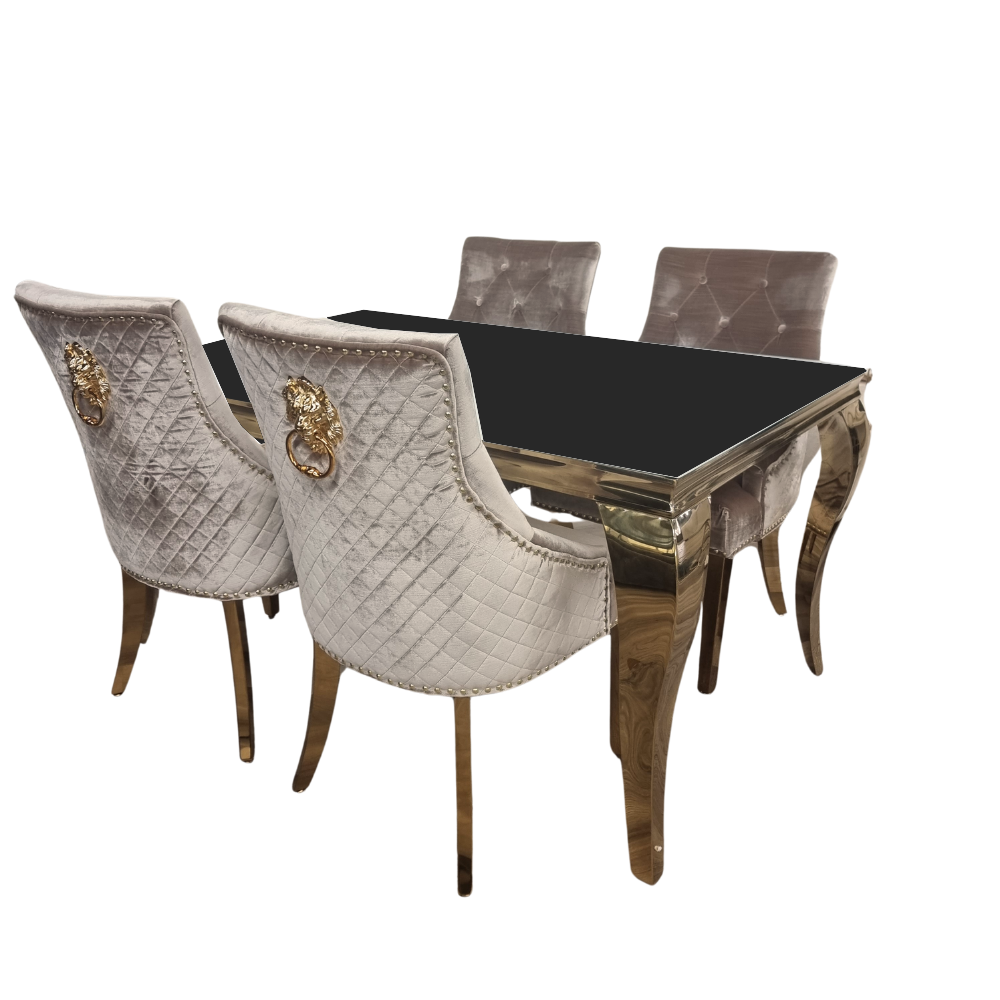 Louis Gold 1.4m Black Glass - 4 Bentley Beige & Gold