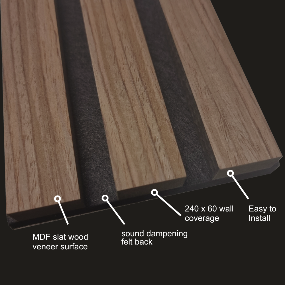 Deluxe Acoustic Slatted Wall Panels 240 x 60cm - Walnut