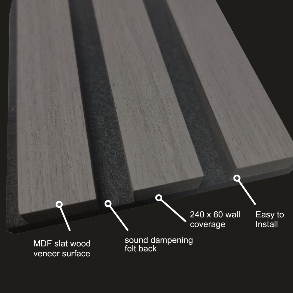 Deluxe Acoustic Slatted Wall Panels 240 x 60cm - Ash Grey