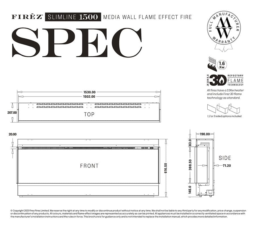 FIRÉZ 1500 Slimline Electric Fireplace