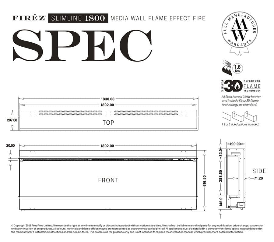 FIRÉZ 1800 Slimline Electric Fireplace