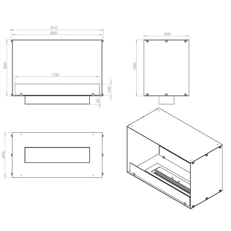 Foco Two 800 - Built-in Tunnel Bioethanol Fireplace