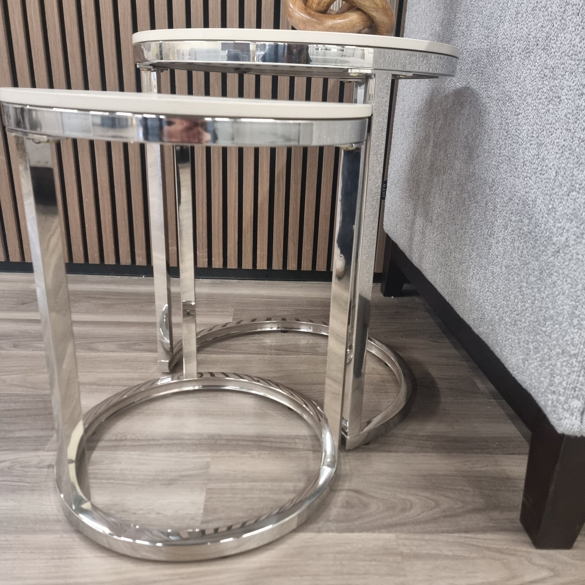 Kaito Nest of 2 Tall Silver End Tables with Polar White Sintered Stone Top