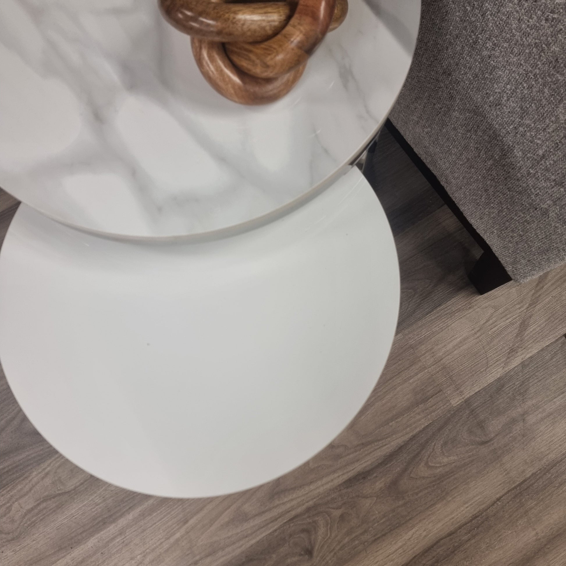 Kaito Nest of 2 Tall Silver End Tables with Polar White Sintered Stone Top