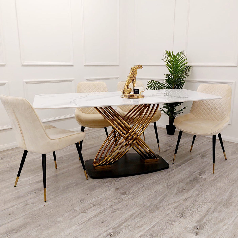 Orion Gold 1.8 Dining Table with Polar White Sintered Stone Top