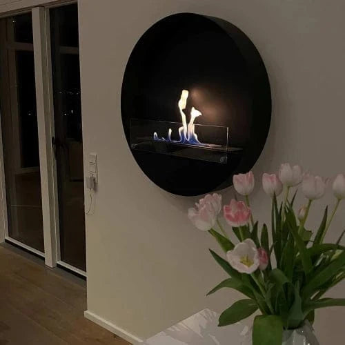 Delaware Large Round Wall Mounted Biofireplace - Black
